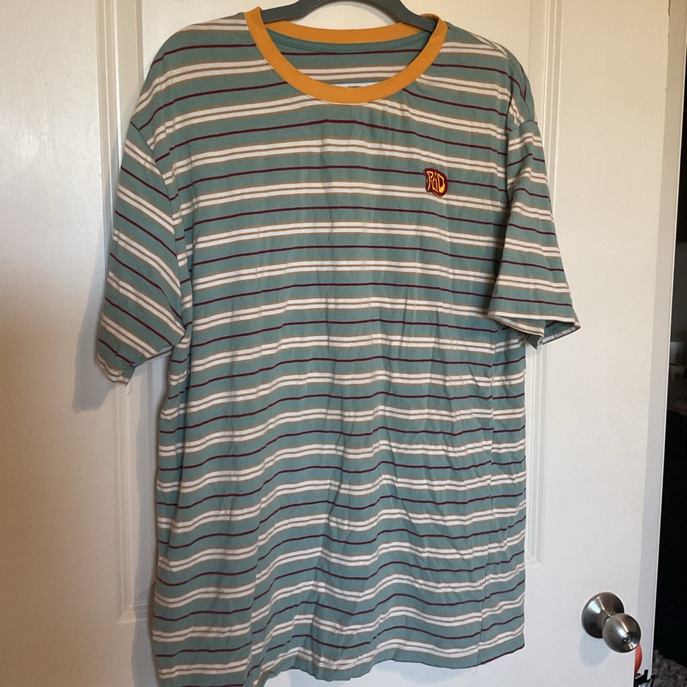 Dutch Bros Striped Crewneck Tee in Teal & Mustard